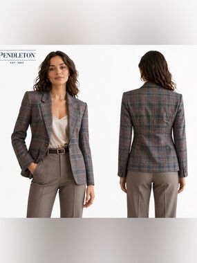 Pendleton Vintage 100% Virgin Wool Plaid Blazer Jacket Size 12 USA Made